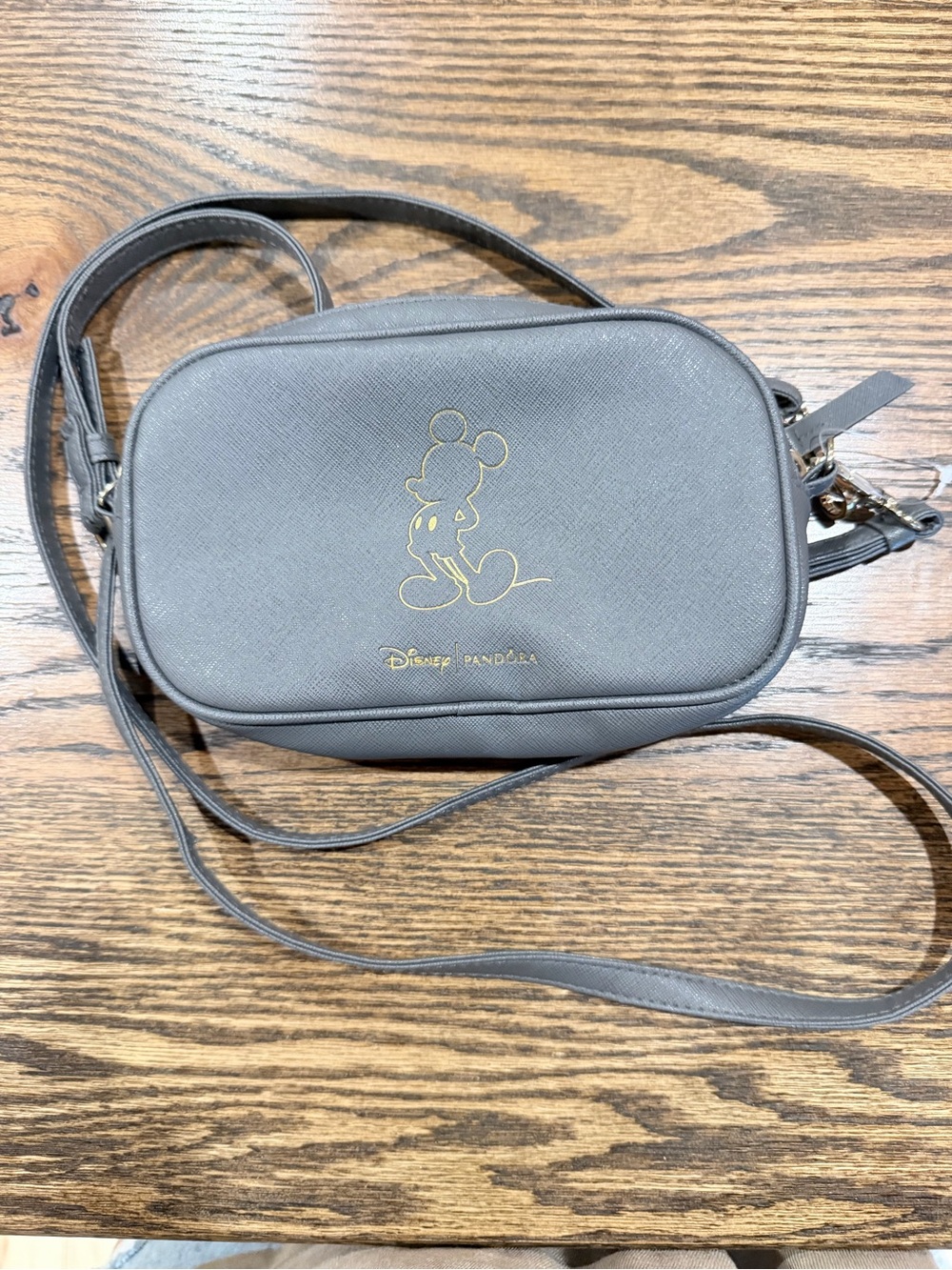 Disney x Pandora Gray Crossbody Bag with Gold Mickey Outline